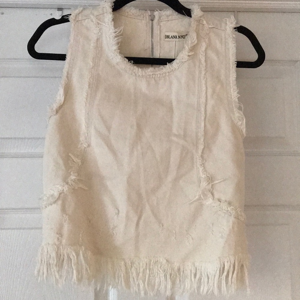 BLANK NYC IVORY FRINGE/DISTRESSED TOP